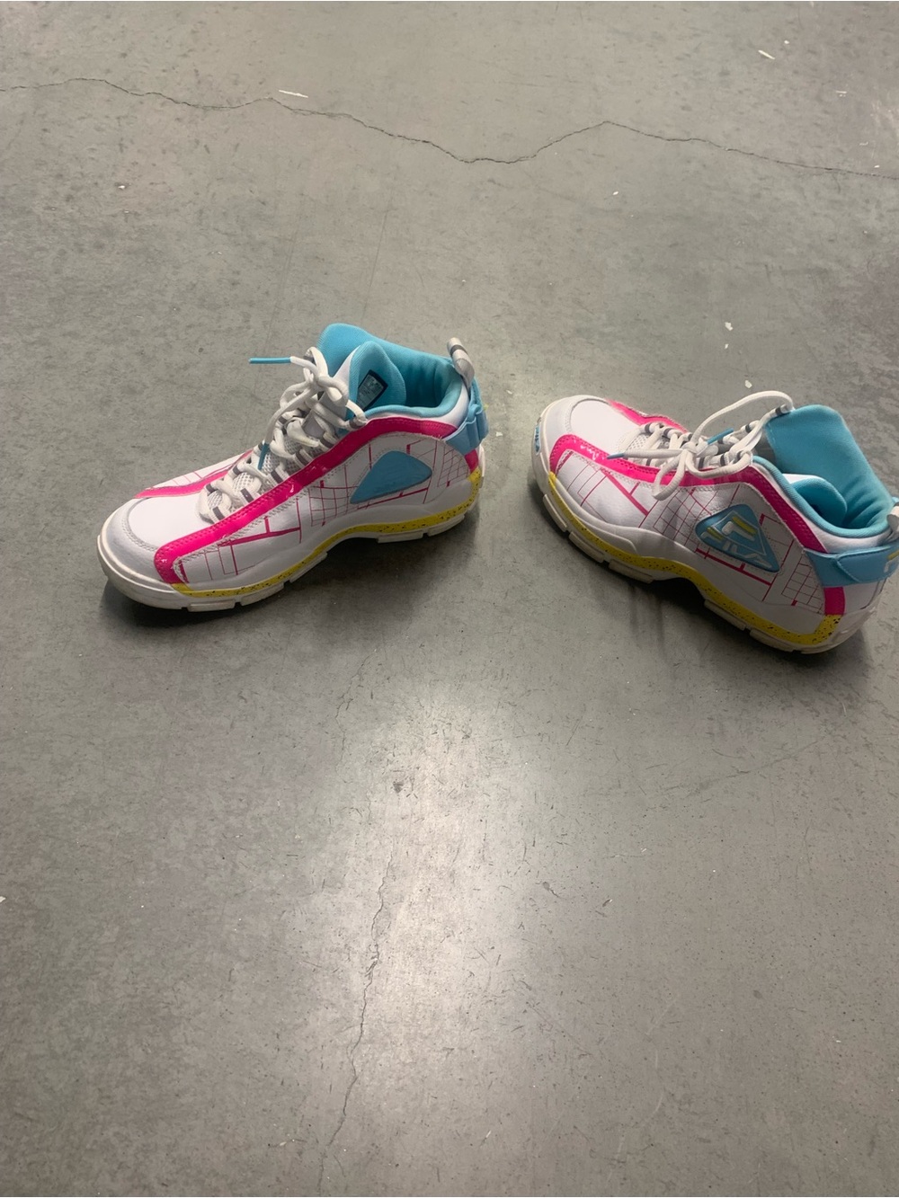 Fila White Pink Blue Sneakers with Yellow Accents